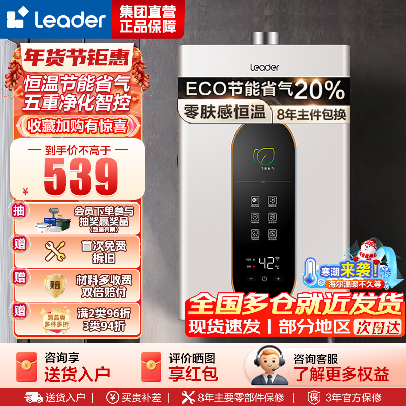 Leader 燃气热水器燃气天然气 恒温家用洗澡节能省气智能变升五重净化智控LY 12升[一厨一卫]
