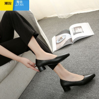 聚范职业尖头工作鞋女黑色公务员面试正装高跟粗跟鞋空乘空姐礼仪单鞋