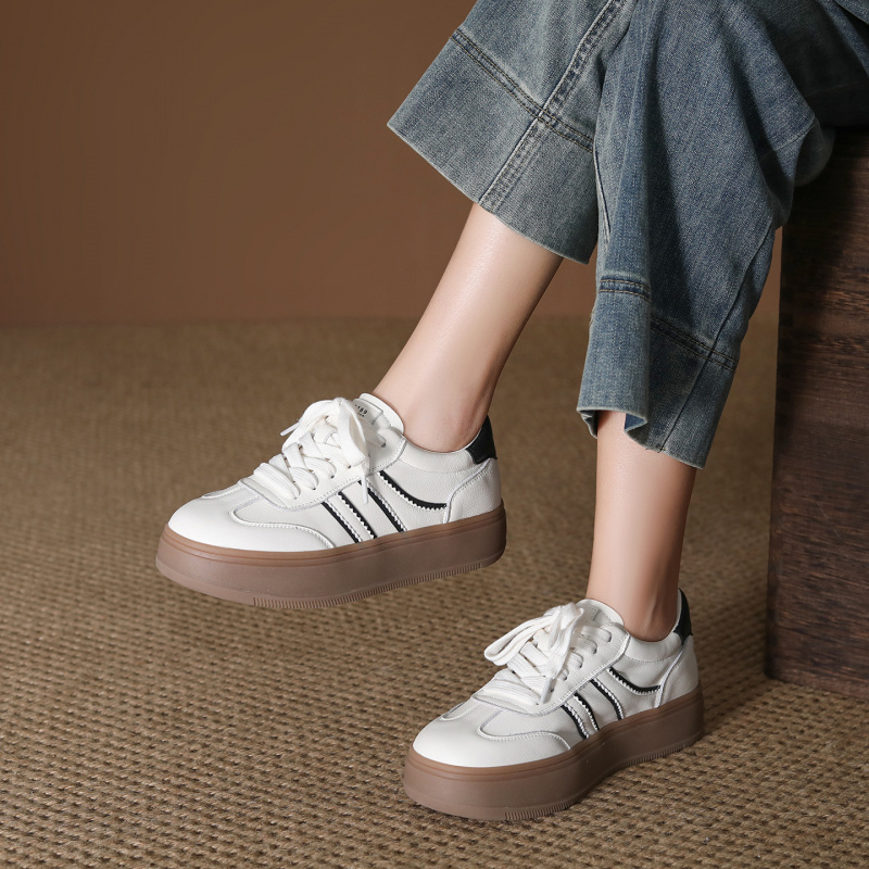 头层牛皮小白鞋女2026春季新款舒适轻便百搭厚底休闲板鞋德训鞋
