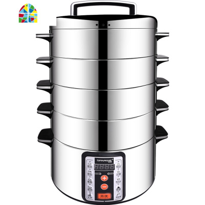 山姆斯32cm电蒸锅多功能家用商用三层大容量不锈钢预约定时电蒸笼 FENGHOU 32CM(底锅+2个低层+1个高层)