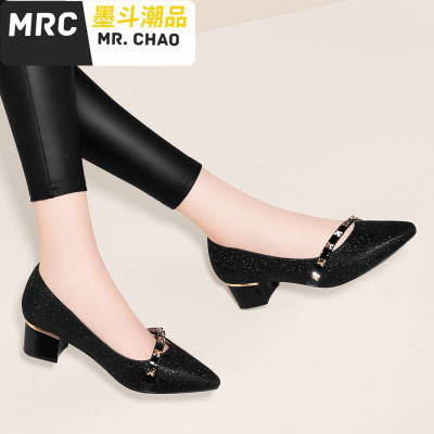 金色半(3-5厘米)鞋女水晶鞋2020新款粗跟配婚纱的单鞋新娘伴娘婚鞋墨斗潮品休闲鞋