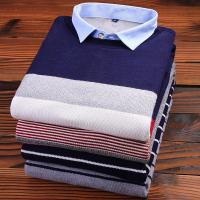 男士假两件保暖衬衫男加绒加厚长袖衬衫领套头针织衫毛衣保暖衬衣