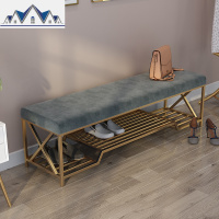 北欧玄关换鞋凳鞋店试衣间穿鞋椅皮革沙发长条金色铁艺休息储物凳 三维工匠收纳凳