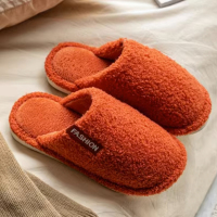 DREHA 情侣秋冬季室内保暖防滑厚底鞋 毛毛拖鞋 36-37(适合35-36的脚穿 )橘色