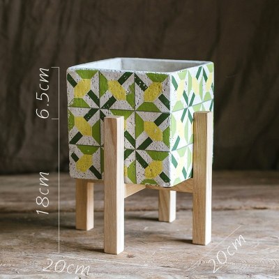 家柏饰(CORATED)氧气系列方体水泥花器花盆花瓶装饰收纳摆件清新艺术风格 D白蜡木架套装,打孔请备注 大