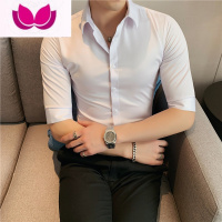 七斓高级感7分中袖衬衫男2022新款半袖男装上衣夏季冰丝七分短袖衬衣