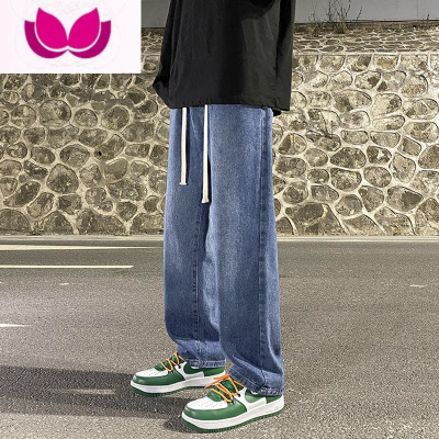 七斓复古蓝色牛仔裤男款夏季美式高街宽松直筒长裤男生潮牌阔腿裤子男