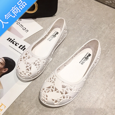 SUNTEK护士凉鞋女夏塑料白色防滑平底孕妇妈妈鞋舒适镂空海边洞洞沙滩鞋