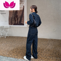七斓ins港风牛仔套装女春2023新款韩版高腰时尚工装上衣阔腿裤套