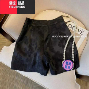 YIBUSHENG新中式白色提花高腰阔腿短裤女季薄款显瘦休闲裤中式a字半截裤
