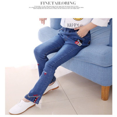 迪鲁奥（DILUAO)女童喇叭裤2021新款春秋款儿童阔腿洋气装打底裤子宝宝牛仔长裤潮