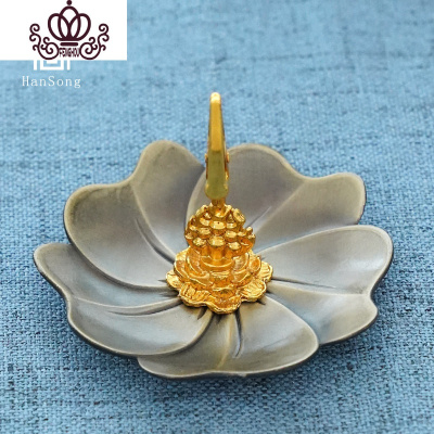 封后纯铜香插线香盘香香盘纯铜香架合金莲花香夹水滴香座香炉托灰中号香夹+香盘香薰灯炉/器具