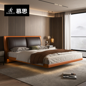 慕思皮床现代简约主卧大床悬浮床真皮软床床轻奢软包悬浮床小蛮腰 BCW1-027-K