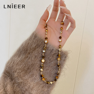 美拉德天然石虎眼石串珠项链女2025新款毛衣链高级锁骨链配饰送女朋友老婆情人节七夕生日礼物 美拉德串珠项链