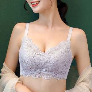 浪莎内衣女士文胸无钢圈聚拢薄款上托下垂调整型蕾丝大胸显小性感胸罩