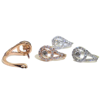 佰黛白18K金天然钻石群镶小清新真钻石耳环钻石耳钉耳夹女友玫瑰金色K金耳饰礼物钻石耳钉优雅百搭耳坠显大真钻女10分