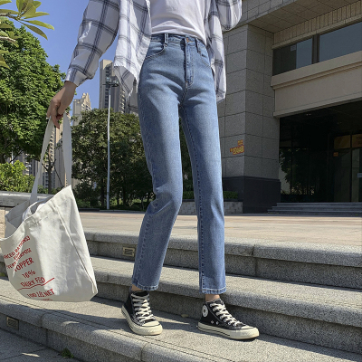 直筒牛仔裤女2020秋冬新款九分裤宽松高腰显瘦弹力百搭款