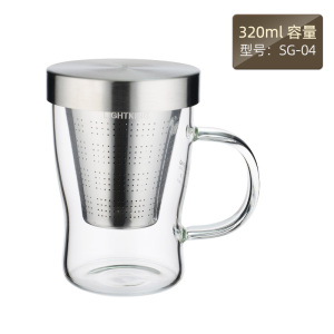 KAMJOVE/金灶明尊 玻璃茶杯办公室个人杯高硼硅玻璃杯带把手花茶杯食品级304不锈钢过滤耐热泡茶杯家用水杯茶具养生杯