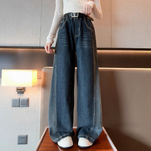 女童直筒牛仔裤长裤春秋新款儿童大童女孩初中生阔腿长裤秋装