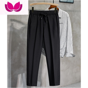 七斓西裤男新款休闲九分裤系绳松紧腰修身小脚男士弹力西装裤子