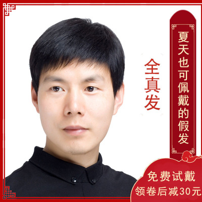 艾丝菲男假发中老年真发短直发帅气逼真假发套假发男士真人头发