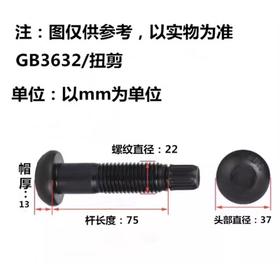 10.9级高强度扭剪型螺丝GB3632圆头钢结构连接螺栓M22*75(含一平一母)50组