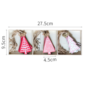 美帮汇圣诞树木片挂饰挂件礼盒精致装饰吊坠圣诞节日气氛派对 红圣诞树三拼(12片)