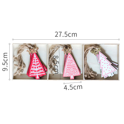 美帮汇圣诞树木片挂饰挂件礼盒精致装饰吊坠圣诞节日气氛派对 红圣诞树三拼(12片)