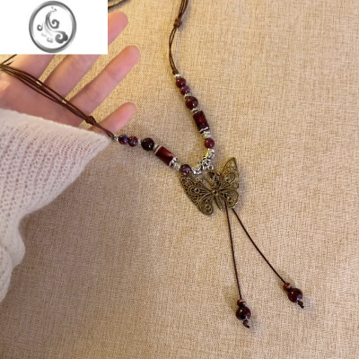 JiMi新中式陶瓷蝴蝶项链女2023年新款复古国风锁骨链轻奢小众高级颈链