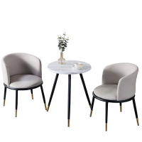 戴劲 洽谈桌北欧轻奢奶茶店皮质茶桌椅组合简约一桌两椅 浅灰色-黑金