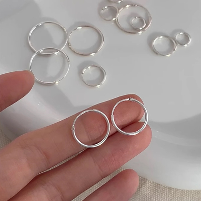 S925纯银素圈耳扣女极简养耳耳环经典ins风韩系耳饰简约银饰送女朋友老婆情人节七夕生日礼物