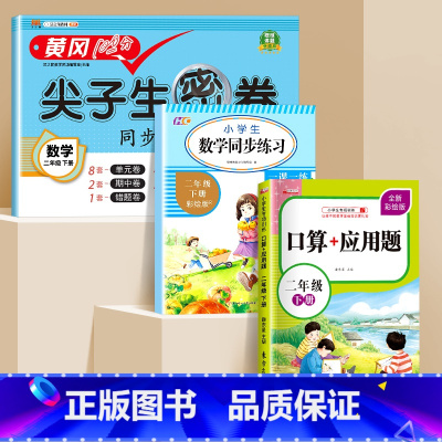[3本]口算+同步练习+同步测试卷 二年级下 [正版]口算天天练应用题强化训练二年级下册彩绘版算题卡2下口算大通关数学口
