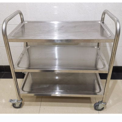 餐车304加厚不锈钢餐车酒店火锅店幼儿园餐厅手推车双三层送餐收 三层大号 90CM*50CM