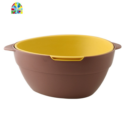 家用塑料双层洗菜篮厨房洗菜器沥水篮子创意现代客厅水果盆水果篮 FENGHOU 米黄绿[双层沥水更耐用]