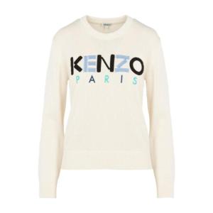 高田贤三(Kenzo)白色针织套衫女长袖圆领刺绣休闲套头衫运动卫衣