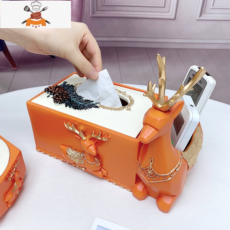 北欧牙签盒个性创意牙签筒家用客厅按压式自动牙签收纳盒牙签罐 敬平 橙鹿多功能纸巾盒