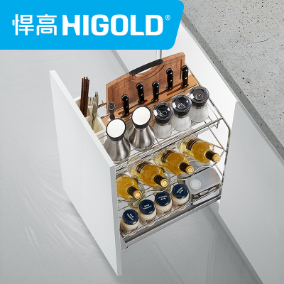 higold/悍高 黑钻拉篮304不锈钢调味料拉篮厨房橱柜拉篮阻尼拉篮