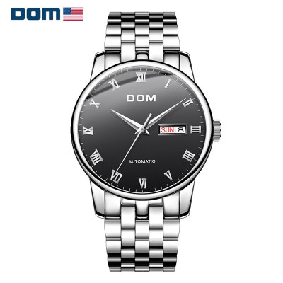 美国DOM/多姆品牌男士手表男自动机械表时尚休闲双历皮带表经典商务大气男表防水男生腕表