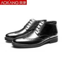 奥康(AOKANG)棉鞋男布洛克鞋冬季高帮鞋保暖加绒棉鞋加厚商务皮鞋英伦棉皮鞋