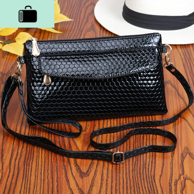 2020新款亮面斜跨女包单肩包休闲百搭女士手拿包手机零钱包女小包NEW LAKE 黑色女士单肩包
