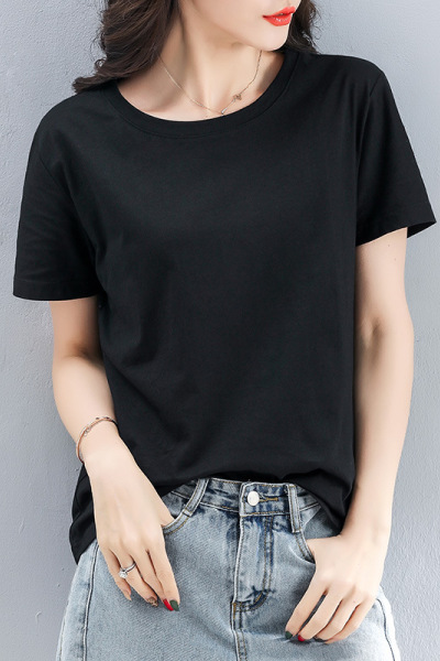 春夏季打底衫女韩版新款女式宽松纯色圆领短袖T恤女上衣女装