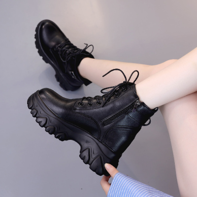 Ideamini2021新款高跟松糕鞋春秋单靴厚底瘦瘦内增高马丁靴ins网红短靴女