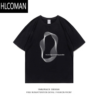 HLCOMAN不规则旋转线条短袖t恤男女夏季宽松体恤国潮牌休闲半袖