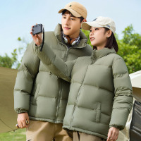 冬季新款羽绒服男时尚休闲立领白鸭绒男女同款情侣纯色面包服外套
