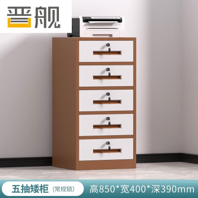 晋舰铁皮文件柜矮柜办公柜家用储物柜档案柜资料柜桌下抽屉柜咖白五斗