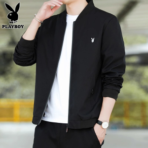 花花公子棒球领夹克男士上衣服春秋季新款商务休闲春装外套男