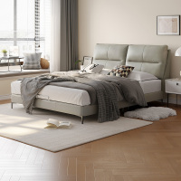 全友家居现代简约进口头层牛皮真皮床卧室大床1.8m双人床软床家具