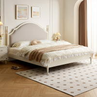 全友家居法式软包床屏小户型卧室家具实木床脚高脚床双人大床