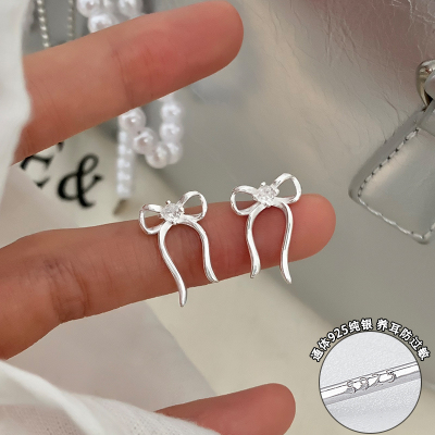 s925纯银丝带蝴蝶结耳钉高级感轻奢小众时尚气质耳环秋冬耳饰送女朋友老婆情人节七夕生日礼物