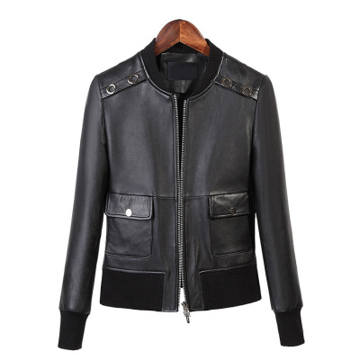 真皮皮衣女春秋绵羊皮机车皮夹克棒球服韩版潮流外套女黑色CYDDWQE